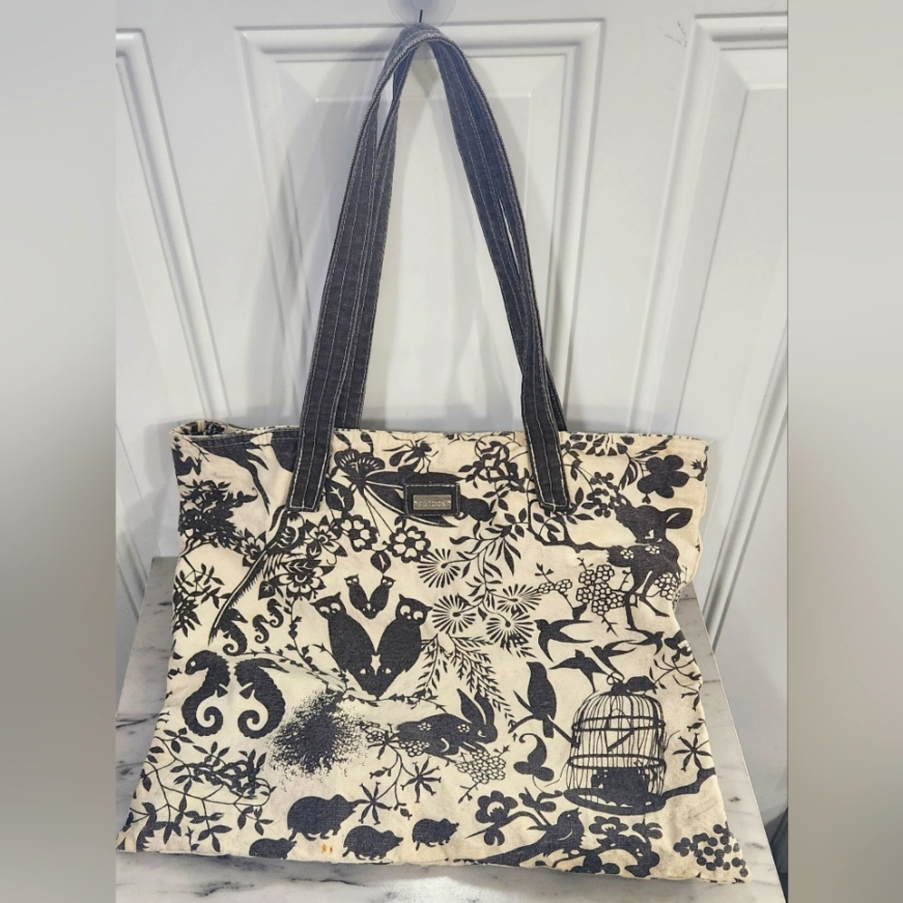 Saltbox Nature Print Tote Bag With Purple Lining